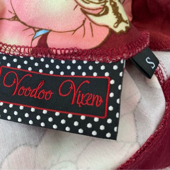 Voodoo Vixen Bow Front Floral Burgundy Dress size small Pin Up - Picture 8 of 8